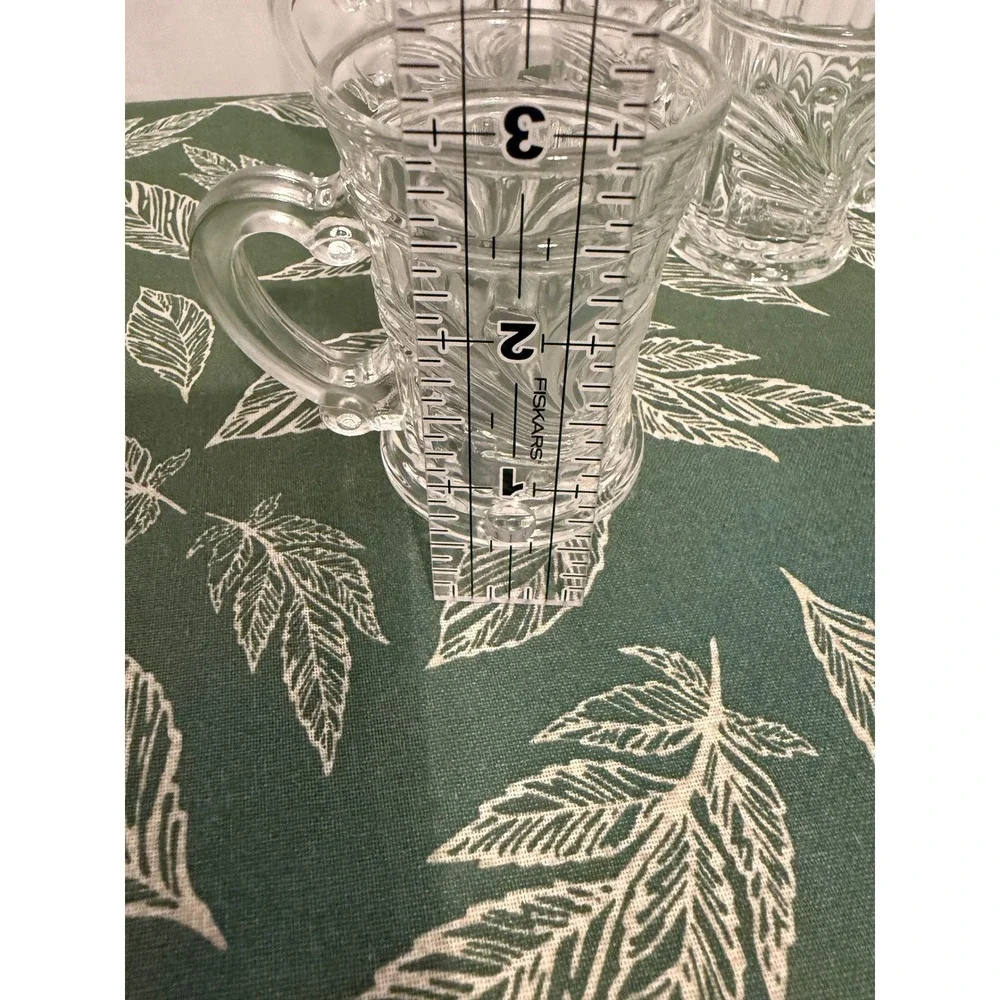 Vintage Clear Pressed Glass Shot Mugs Set of 4 Scroll Leaf Pattern Mini Tankards